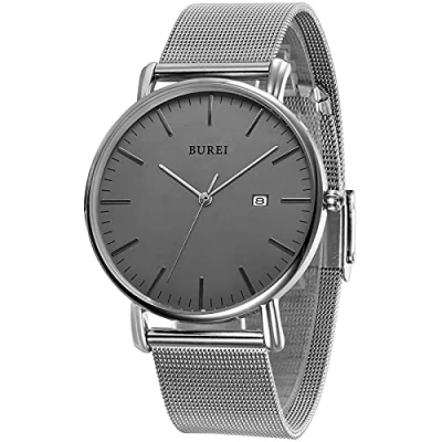 Abbildung von BUREI Herren Armbanduhren,Minimalistische Analog Quarz Uhren für Männer mit Mesh Band,Geschenke