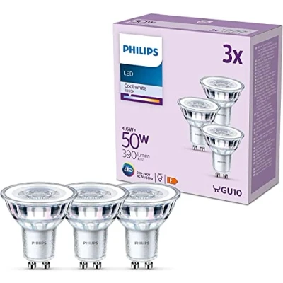 Abbildung von Philips Classic LED GU10 Lampe, 50W, klar, neutralweiß, nicht dimmbar, 3er Pack