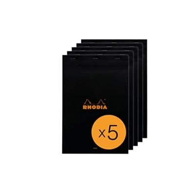 Abbildung von Rhodia 196009C Packung mit 5 Notizblöcken geheftet No.19 A4+ 21x31,8cm 80 Blätter liniert Rand 80g, Schwarz, 1 Pack
