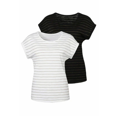Abbildung von Lascana 2 PACK Tshirt print, Damen, Größe: 48/50, Weiß/schwarz