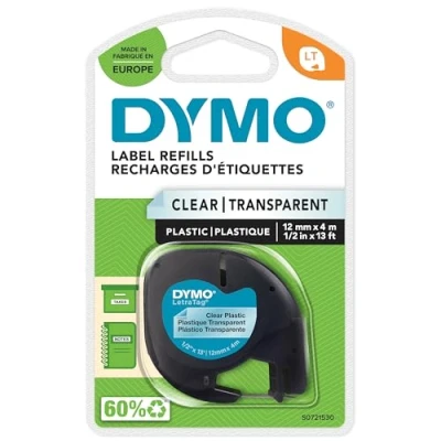Abbildung von DYMO Original LetraTag Etikettenband schwarz auf transparent 12 mm x 4 m selbstklebendes Kunststoff Schriftband für Beschriftungsgerät