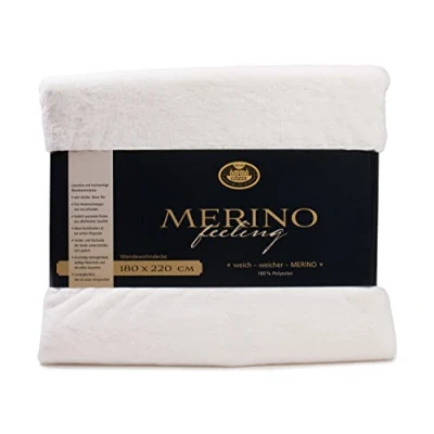 Abbildung von Gözze Gemütliche Kuscheldecke, Merino Feeling, Wendbar, Hohe Dichte 600 g/m², 180 x 220 cm Wollweiß