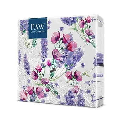 Abbildung von PAW Servietten 3 lagig (33 x 33 cm) I 20 Stück Perfekt für Geburtstage, Partys, Hochzeiten, Kommunion und Feiern Papierservietten Bunt Lavendel, Blumen Farbe: Fragrant Lavender