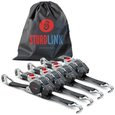 Abbildung von Automatik Spanngurte 3m 25mm mit J Haken 300kg/600kg x4 Zurrgurte Ratsche und Automatischer Spanngurtaufroller/Spanngurtwickler Spanngurt Selbstaufrollend für Ladungssicherung EN 12195 2
