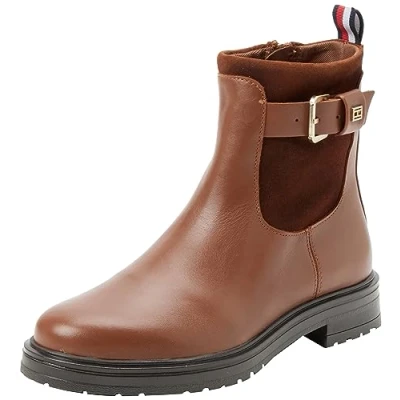Abbildung von Tommy Hilfiger Damen Low Boot Stiefel Material Mix Stiefeletten, Braun (Natural Cognac), 36