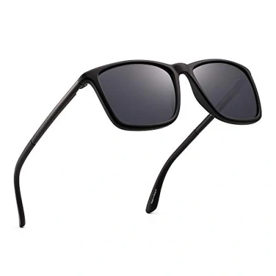 Abbildung von JIM HALO Polarisiert Fahren Sonnenbrille Retro Platz UV Schutz Klassisch Sonne Brille Herren(Schwarz/Polarisiertes Grau)