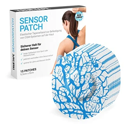 Abbildung von TRUETAPE® Sensorpatch Pflaster für Freestyle Libre 1, 2 &amp; 3 hautfreundlich, wasserfest, starke Klebekraft jederzeit wechselbar 15 Stück (Blue Jungle)