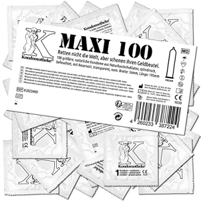 Abbildung von Kondomotheke MAXI, große Kondome mit 56mm nominale Breite, hohe Qualität, sicher und zuverlässig für professionelle Ansprüche geeignet hervorragendes Preis Leistungsverhältnis, 1 x 100 Stück