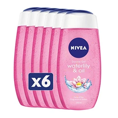Abbildung von Nivea Duschgel Waterlily &amp; Oil in Packung mit 6 x 250 ml, frischer und sanfter Duschschaum, Gelformel angereichert Ölperlen Seerosen Duft