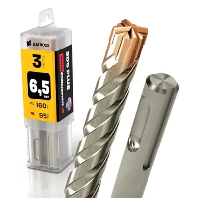Abbildung von SDS Plus Hammerbohrer 4X Schneiden PGM Ø 6.5mm x 95mm AMBOSS Werkzeuge Crusher 4 HM Betonbohrer Hartmetall Profi Bohrer 6.5 mm 95 Steinbohrer Stahlbeton Mauerwerk Ziegel Kalksandstein