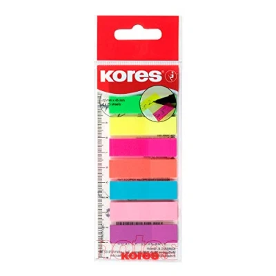 Abbildung von Kores Haftende Register Indexstreifen auf Lineal, Selbstklebende Seitenmarkierer und Dokumentkennzeichnung, Schul Bürobedarf, 12 x 45 mm, Set aus 8 Sortierten Farben zu je 25 Blättern