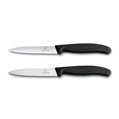Abbildung von Victorinox Swiss Classic, Tomaten und Gemüsemesser Set, 2teilig, Extra Scharfe Klinge, Kunststoffgriff, Rostfreier Stahl, Made, Schwarz