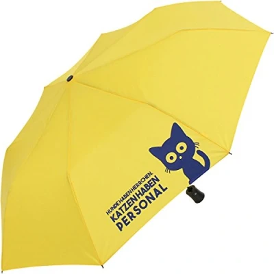 Abbildung von Mini Taschenschirm stabil Auf Automatik Bedruckt Katzen haben Personal. gelb