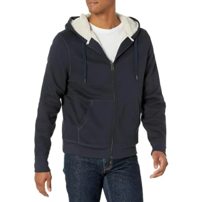 Abbildung von Amazon Essentials Herren Hoodie mit Sherpa Futter und durchgehendem Reißverschluss, Marineblau, XL