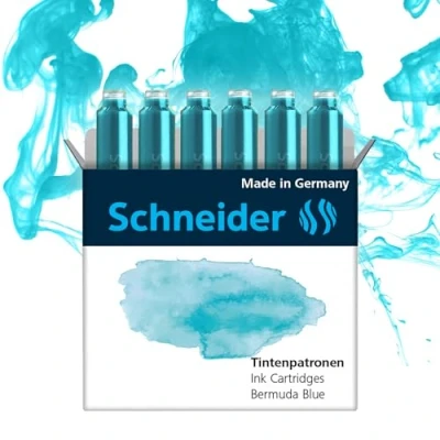 Abbildung von Schneider 166134 Pastell Tintenpatrone (Standard Patronen für Füller) Bermuda Blue, 6 Stück