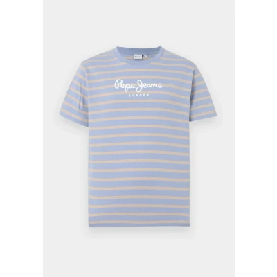 Abbildung von Pepe Jeans Striped EGGO Tshirt print, Herren, Größe: Medium, Steel blue
