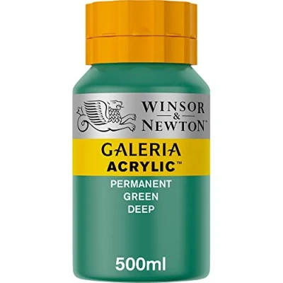Abbildung von Winsor &amp; Newton 2150482 Galeria Acrylfarbe, hohe Pigmentierung, lichtecht, buttrige Konsistenz, 500 ml Topf Permanentgrün Dunkel