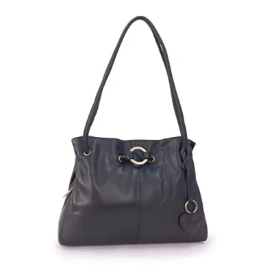 Abbildung von Gigi Damen Leder Schultertasche Handtasche Mittelgroß mit Viele Fächer Shopper Herz Schlüsselring OTHELLO 4323 Schwarz