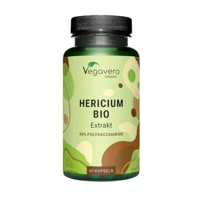 Abbildung von BIO Hericium ERINACEUS Kapseln Vegavero® 50% POLYSACCHARIDE 500 mg Löwenmähne Pilz Extrakt entspricht mind. 7500 Pulver Laborgeprüft Ohne Zusätze 60 Vegan