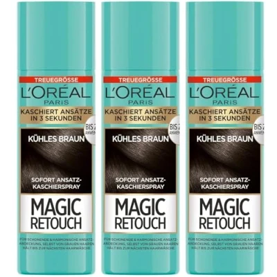 Abbildung von L&#039;Oréal Paris Magic Retouch Ansatz Kaschierspray Kühles Braun, für stufenlose und natürliche Übergänge, Kaschiert Ansätze bis zur nächsten Haarwäsche, 3er Pack (3 x 90 ml)