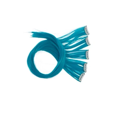 Abbildung von CAISHA 5 Teile Set 50cm Bunte Strähne Strähnchen Clip in Extension Haarverlängerung Glatt Langhaar Haarteil Hellblau BST131