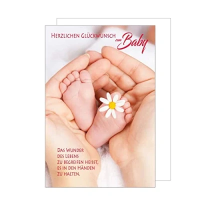 Abbildung von Edition Seidel Premium Glückwunschkarte zur Geburt mit Umschlag. Karte Babykarte Ereigniskarte Grusskarte Herzlichen Glückwunsch zum Baby Hände Füße Ereignis Mädchen Junge (E250 SW023)
