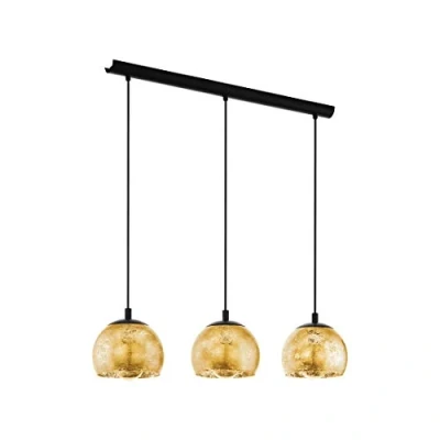 Abbildung von EGLO Hängelampe Alabraccin, 3 flammige Pendelleuchte Esstisch, Hängeleuchte aus Metall in schwarz und Glas gold, Esszimmerlampe hängend, E27 Fassung, 78 cm