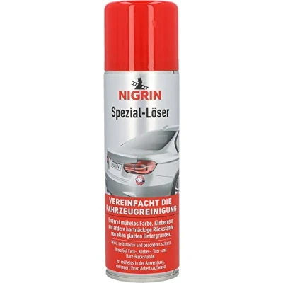 Abbildung von NIGRIN Speziallöser zum einfachen und mühelosen Entfernen von Farben, Etiketten, Aufklebern, Teer Harz glatten Untergründen, frei Schleifmitteln, 300 ml