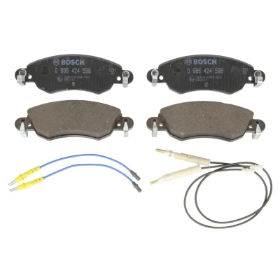 Abbildung von BOSCH 0 986 424 598 Bremsbelagsatz Low Metallic inkl. Verschleißwarnkontakt mit Anti Quietsch Blech CITROËN: C5 II Hatchback, I Hatchback
