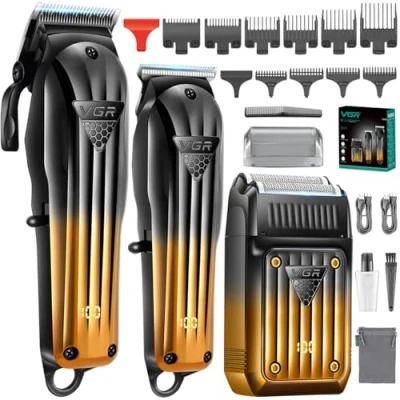 Abbildung von VGR 644 Haarschneider für Männer, Professioneller, Kabelloser Barttrimmer &amp; Elektrischer Rasierer, Wiederaufladbares 3 teiliges Barbier Haarschnitt Set mit LED Display