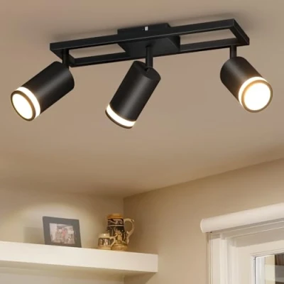 Abbildung von Dehobo LED Deckenstrahler 3 Flammig Schwarz GU10, Deckenlampe Strahler Schwenkbar 350, Deckenspots für Küche Schlafzimmer Wohnzimmer, Nein Leuchtmittel
