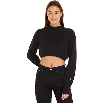 Abbildung von Calvin Klein Jeans Cropped Strickpullover, Damen, Größe: Medium, Ck black