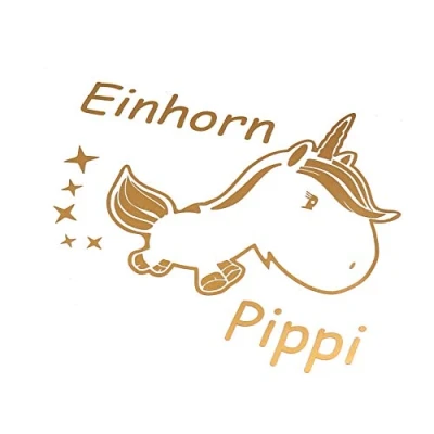 Abbildung von Finest Folia Einhorn Pippi Unicorn Dekor Set Hologramm 11cm x 12cm Tankdeckel Premium T Shirt Tasse (K073 Gold Metallic)