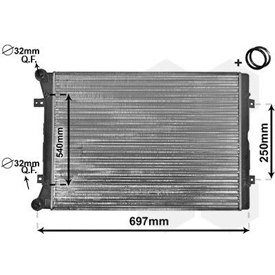 Abbildung von VAN WEZEL 58002283 Kühler, Motorkühlung Aluminium 600 445 32 *** IR PLUS mit Zubehör Kühlrippen mechanisch gefügt VOLKSWAGEN: Sharan I
