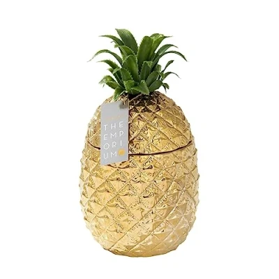 Abbildung von Talking Tables Goldener Ananas Eiswürfelbehälter mit Deckel, Edles Getränkewagen Retro Bar Accessoire Eleganter Eisbehälter für Eiswürfel, 21,5 x 27 cm, Ceramic, Mehrfarbig