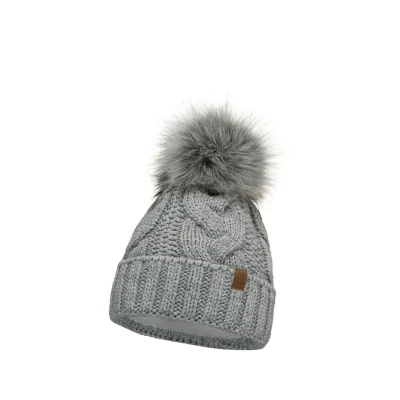 Abbildung von Vivisence Wintermütze Mit Bommel Damen Perfekte Passform Warmes Strickmütze Herbst Frauen Mütze Für Winter Aufgerolltem Design Extra Wärme Ideal Kalte Wintertage Modell, Hellgrau,Einheitsgröße