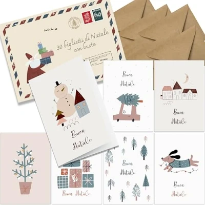 Abbildung von the lazy panda card company 30er Set Weihnachtskarten mit Umschlag auf Italienisch A6 Klappkarten