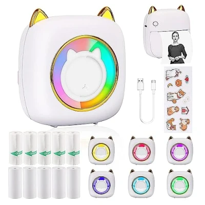 Abbildung von Mini Drucker, Taschendrucker, Fotodrucker für Smartphone, Sticker Thermo Journal, Reisen Logo, Notizen, Liste, Memo ((white)