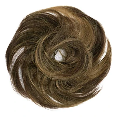 Abbildung von CAISHA Haargummi Bella Hochsteckfrisuren Haarteil Hochzeitfrisuren Voluminös Leicht Gewellt Hitzebeständige Kunstfaser DM17cm Braun Mix G40B