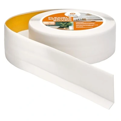 Abbildung von Weichsockelleiste Selbstklebend 50 mm x 20 Knickleiste, Bodenleiste, Abschlussleiste für Küche Badezimmer Dichtungsband PVC Flexibel Wasserdicht Dekorativ (Weiß, 5m)