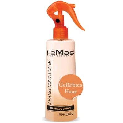 Abbildung von FemMas Bi Phase Arganöl Leave In Conditioner Sprühkur 300ml I 2 Phasen Feuchtigkeitsspray Haarpflege Spray ohne Ausspülen für gefärbte und aufgehellte Haare Anti Frizz Detangler Haar Kur