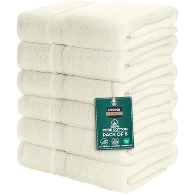Abbildung von Utopia Towels [6er Pack Badetuch Set, 100% ringgesponnene Baumwolle (61x122 cm) mittelleicht und stark saugfähig, Premium Handtücher für Hotel, Spa Badezimmer (Elfenbein)