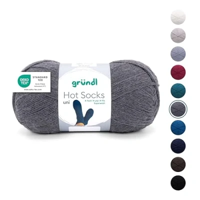 Abbildung von Gründl Wolle Hot Socks uni 100, Sockenwolle/Sockengarn 4 fach 1 Knäuel 100 g / 420 m (75% Schurwolle (superwash), 25% Polyamid), anthrazit