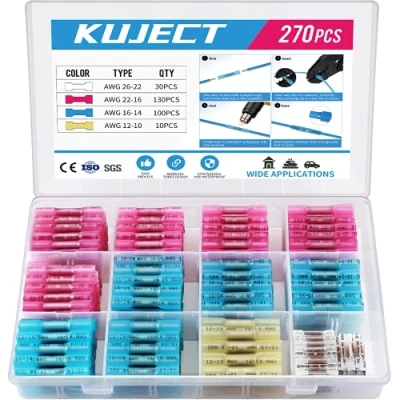Abbildung von Kuject Kabelverbinder 270stk Stoßverbinder, Quetschverbinder Wasserdicht Schrumpfverbinder Set 10 22 AWG Stossverbinder