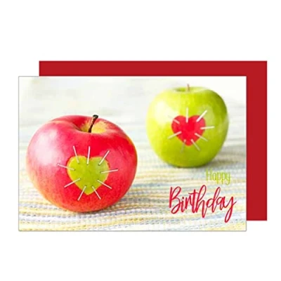 Abbildung von Edition Seidel Premium Geburtstagskarte mit Umschlag. Glückwunschkarte Grusskarte Billet Happy Birthday Mann Frau Apfel Herz Lustige Karte (G2559 SW023)