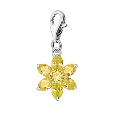 Abbildung von Quiges Charm Anhänger Kristall Gelb Zirkonia Blume November Geburtsstein 925 Silber mit Karabinerverschluss für Bettelarmband