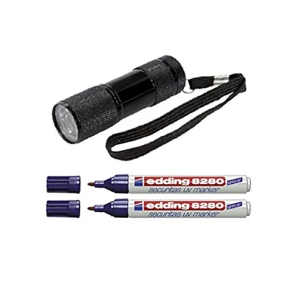 Abbildung von Securitas e 8280 UV Marker, Rundspitze, 1,5 3 mm, farblos + Lampe mit 9 LEDs
