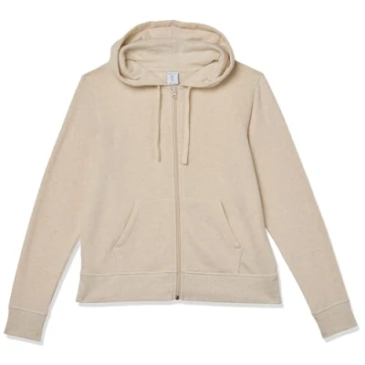 Abbildung von Amazon Essentials Damen Hoodie mit Langem Reißverschluss aus French Terry Fleece (Erhältlich in Übergröße), Haferbeige Meliert, S