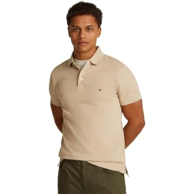 Abbildung von Tommy Hilfiger Herren Poloshirt Kurzarm 1985 Slim Fit, Beige (Sandalwood), M