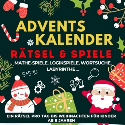 Abbildung von Adventskalender Rätsel &amp; Spiele für Kinder ab 8 Jahren: 24 Tage Rätselspaß mit Mathe Spielen, Logikspielen, Wortsuchen, Labyrinthen und vielem mehr